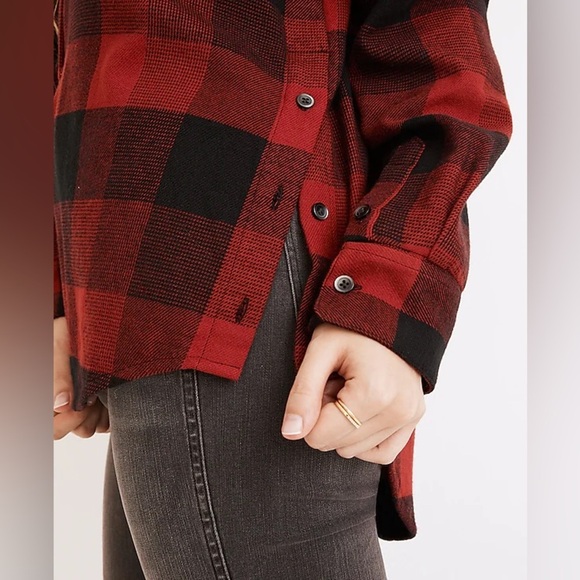 Madewell Flannel Side-Button Oversized Ex-Boyfriend Shirt Buffalo Check Large - Picture 3 of 14